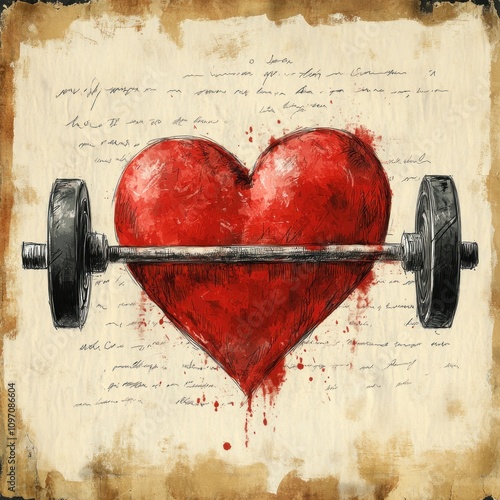 A heart-shaped weight symbolizes the connection between love and fitness. photo