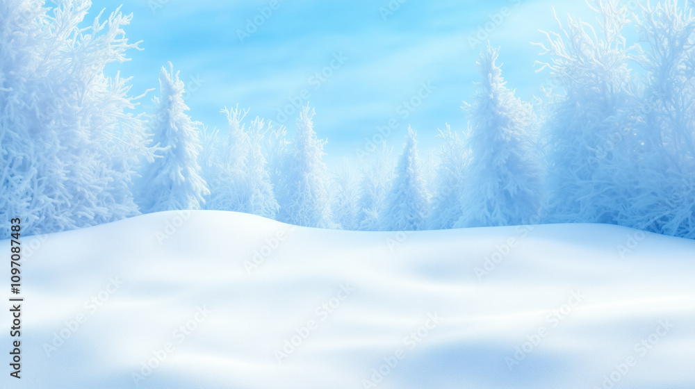 Fototapeta premium Winter landscape with snow-covered trees and blue sky