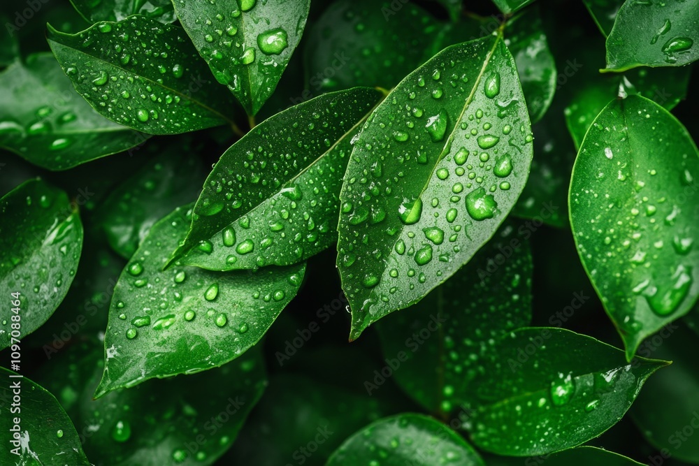 A close-up of delicate morning dew drops on a green leaf, with a blurred natural background and a focus on texture and simplicity A close-up of delicate morning dew drops on a green leaf, with a blurred natural background and a focus on texture and simplicity