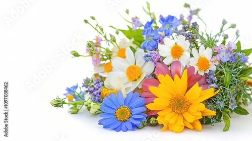 Colorful Floral Bouquet Arrangement Isolated on White Background