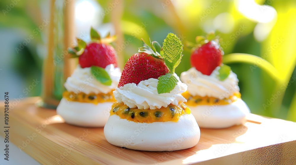 Delightful Mini Pavlova with Whipped Cream and Berries Delightful Mini Pavlova with Whipped Cream and Berries