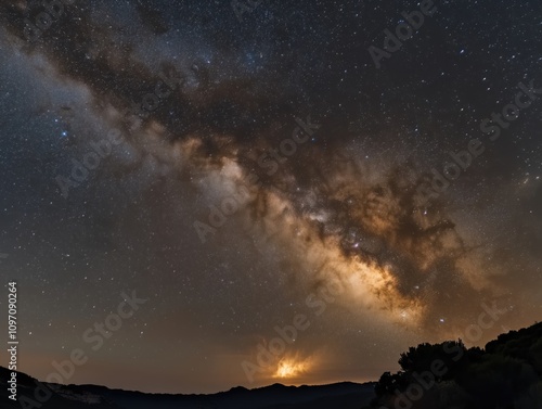 Stargazing event over mountain landscape night sky astrophotography tranquil viewpoint