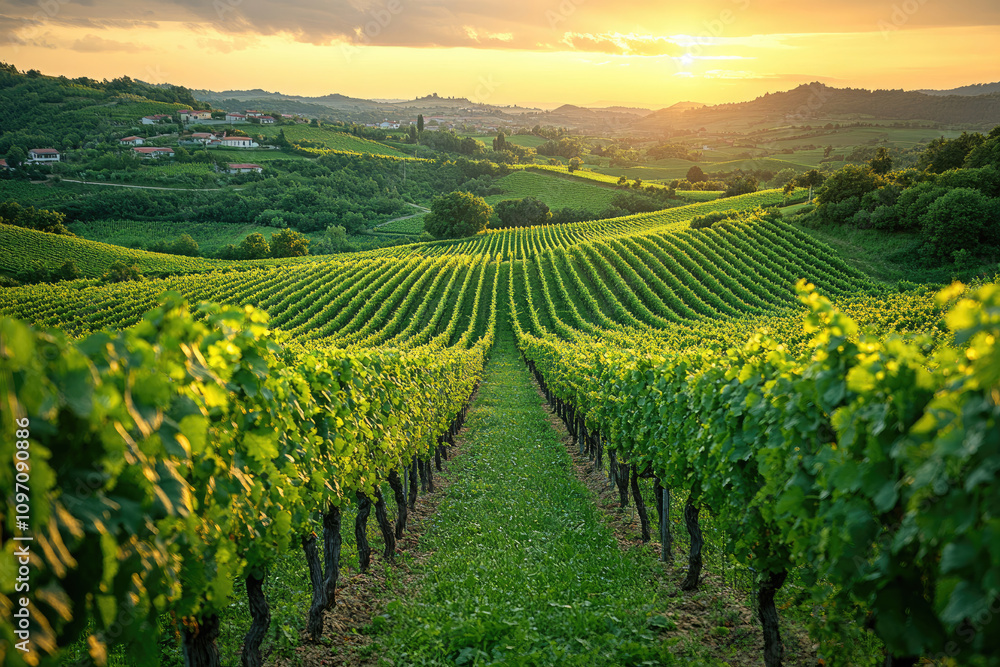 Fototapeta premium Vineyard Sunset Landscape