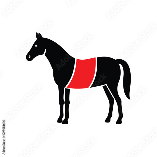 A horse in black and red , and isolated white background.