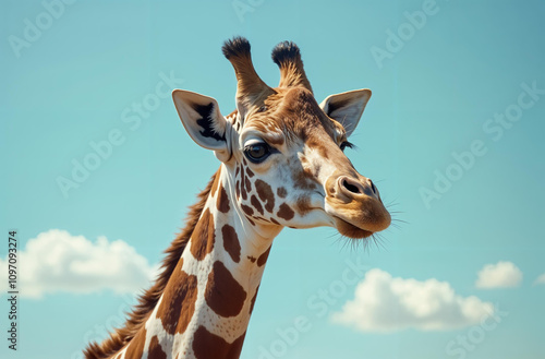 Giraffe in habitat Africa. African savannah. Long neck. AI Generative