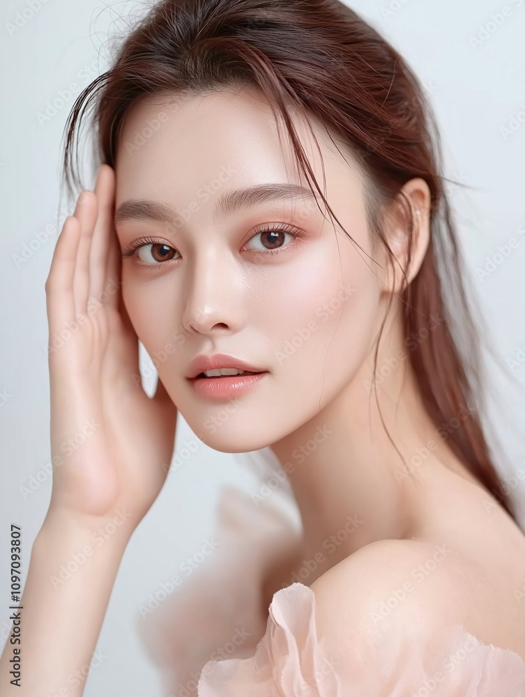 Beauty portrait of a young woman studio fashion soft lighting elegant aesthetic Beauty portrait of a young woman studio fashion soft lighting elegant aesthetic