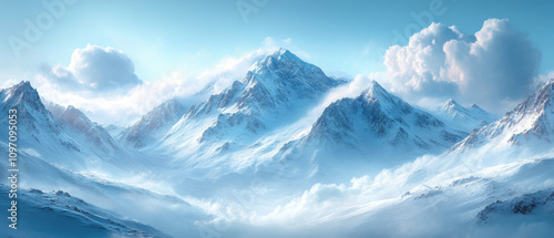 Majestic Snow-Capped Mountain Peak in Clouds
