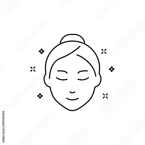 Woman with Beauty Face Skin Line Icon. Healthy, Fresh Female Face with Clean Skin Linear Pictogram. Facial Skincare, Hygiene Outline Icon. Editable Stroke.