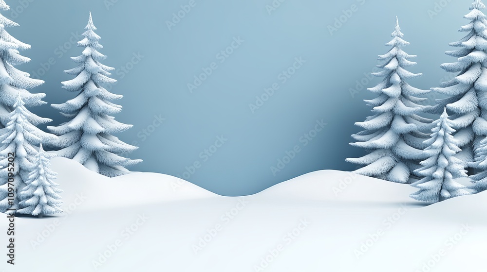 Obraz premium Beautiful snowy landscape with firs and drifts Merry Christmas and Happy New Year background with space for text Winter wonderland