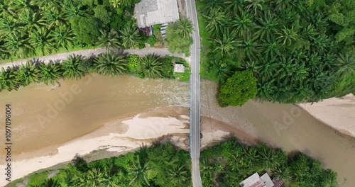 Aerial drone video on Plai Wha river at Phang Nga, Surat Thani, Thailand, river and forest, nature. photo