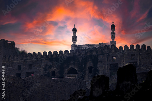 Foto Historic Golconda fort in Hyderabad ,India in the twilight