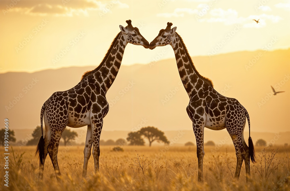 Obraz premium Giraffe in habitat Africa. African savannah. Long neck. AI Generative