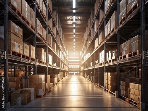 Wallpaper Mural Spacious warehouse filled with cardboard boxes during late afternoon sunlight Torontodigital.ca