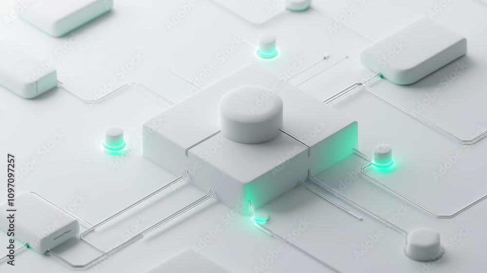Abstract representation of interconnected technology with glowing elements. Abstract representation of interconnected technology with glowing elements.