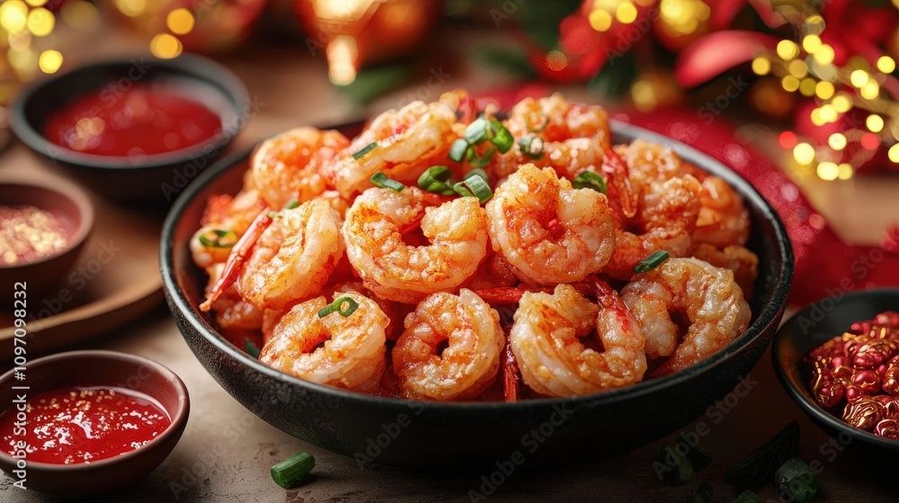 Spicy garlic shrimp dish with rice