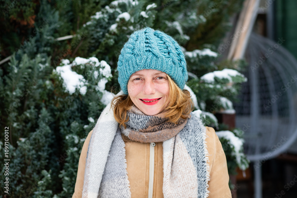 happy woman portrait outdoors in wintertime