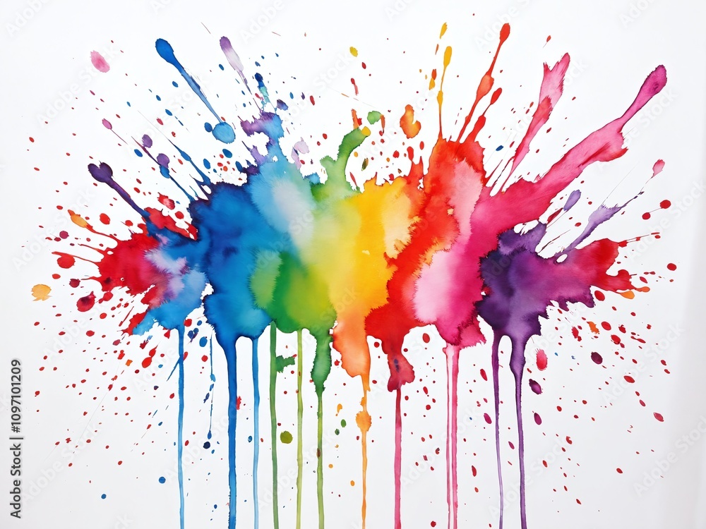 Fototapeta premium Colorful watercolor splash art displaying vibrant hues of blue, red, yellow, and green in unique patterns
