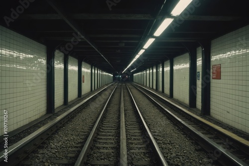 Side by side tracks in a subway tunnel