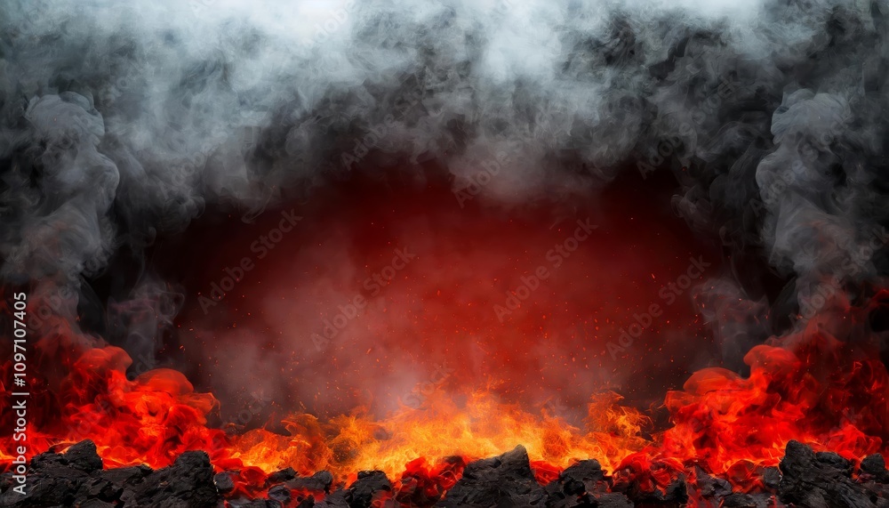 Dynamic explosion border featuring billowing dark smoke and vivid red lava flows, creating a fiery and intense scene perfect for action themes, natural disasters, or volcanic concepts. Dynamic explosion border featuring billowing dark smoke and vivid red lava flows, creating a fiery and intense scene perfect for action themes, natural disasters, or volcanic concepts.