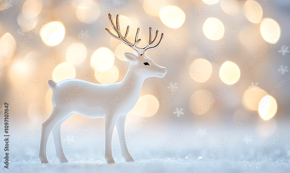 A deer with antlers is standing in the snow A deer with antlers is standing in the snow