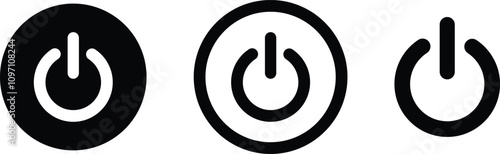 Power On Off Button icon in flat line set. vector for apps or web Energy switch Power turn on, off symbol, shutdown Press start sign isolated on transparent background circle symbol Electric power