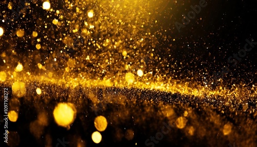 Dazzling Falling Gold Lights Gala Texture with Sparkling Dust Particles â€“ Abstract Gold Patterns on Dark Background, Radiating Elegance and Sophistication for Stunning Event Designs photo