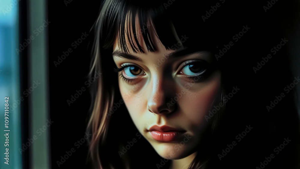 custom made wallpaper toronto digitalPortrait of a beautiful young girl in a beam of light on a dark background