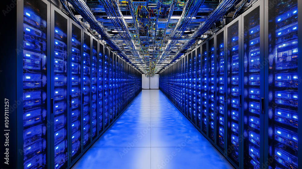 Fototapeta premium server room in a data center with lots of computers and cables
