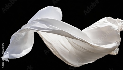 Elegant flying white silk fabric on transparent background, perfect for creative designs, fashion concepts, D rendering, and graphic compositions with a modern, minimalistic touch. photo