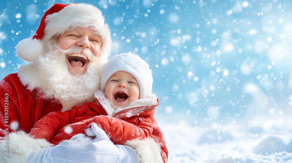 Santa and child enjoying a joyful snow-filled moment Santa and child enjoying a joyful snow-filled moment