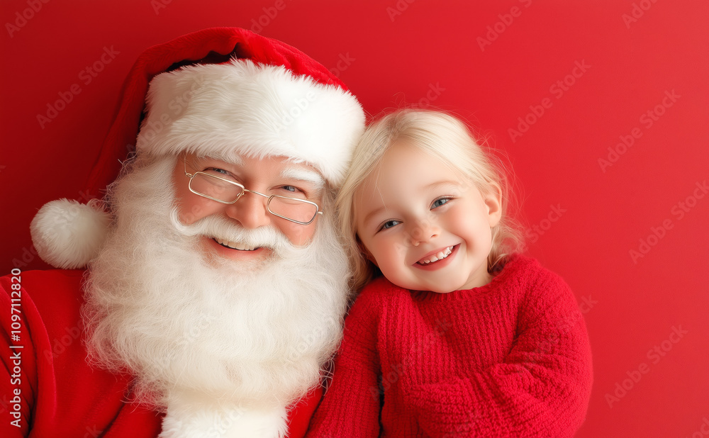 Joyful moment with Santa Claus and a smiling child Joyful moment with Santa Claus and a smiling child