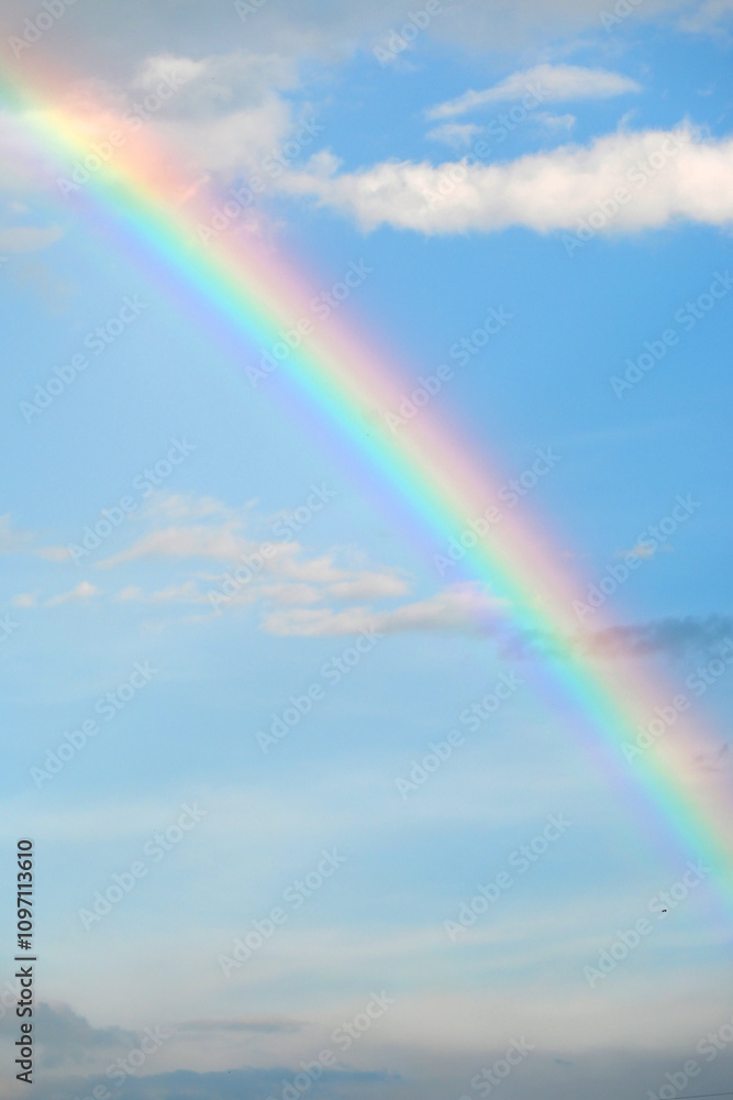 A vibrant rainbow arcs across a clear blue sky, symbolizing hope and beauty in nature. A vibrant rainbow arcs across a clear blue sky, symbolizing hope and beauty in nature.