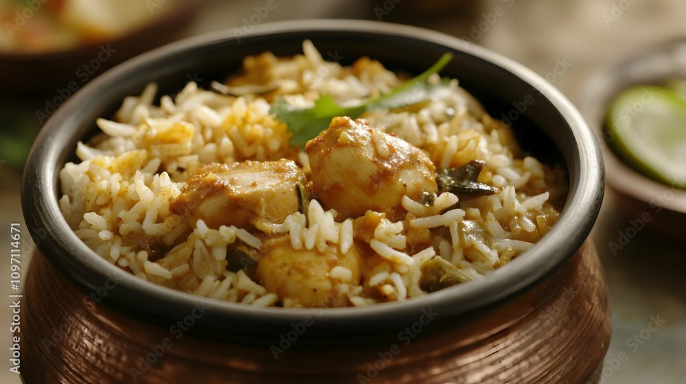 Delicious and nutritious homemade Nepali chicken masala curry and rice ideal for fitness and weight loss with a copyspace image.illustration Delicious and nutritious homemade Nepali chicken masala curry and rice ideal for fitness and weight loss with a copyspace image.illustration