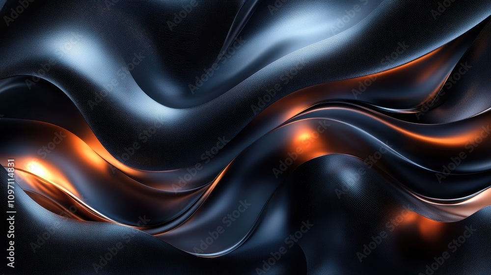 Abstract flowing fabric with glowing highlights in dark tones. Abstract flowing fabric with glowing highlights in dark tones.