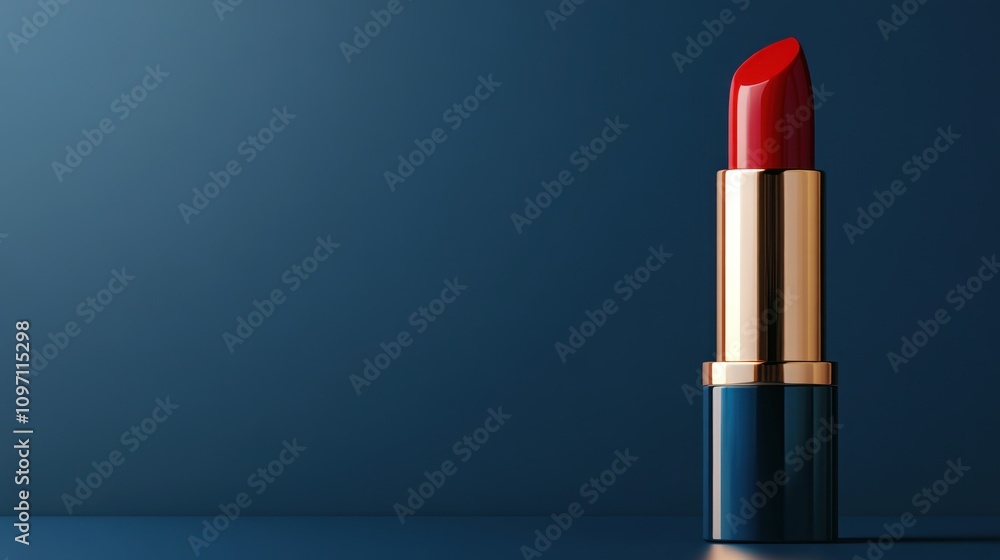 Red Lipstick on Dark Blue Background Elegant Cosmetic Product Red Lipstick on Dark Blue Background Elegant Cosmetic Product
