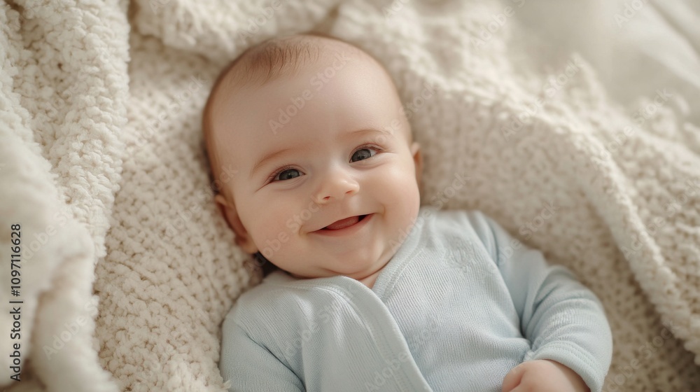 Adorable Smiling Baby on Soft Blanket - Sweet Infant Photography Adorable Smiling Baby on Soft Blanket - Sweet Infant Photography