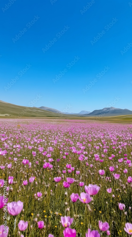Pink flowers bloom against a clear blue sky during daytime in a vibrant garden Pink flowers bloom against a clear blue sky during daytime in a vibrant garden
