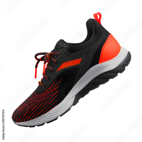 Black and orange sneaker or sports shoe on a transparent background photo