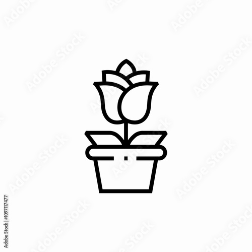 rose in pot icon sign vector