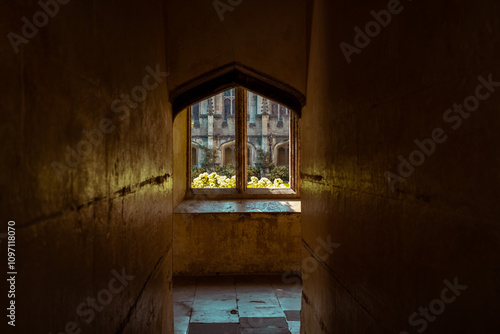 window in old british monastery