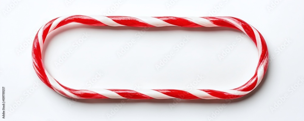 Fototapeta premium Bright red and white striped candy cane placed on a clean white background for festive themes and holiday celebrations