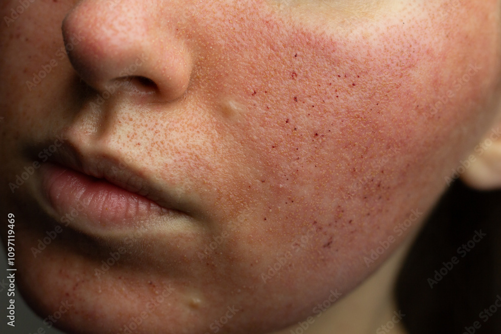 Close-up of skin after laser resurfacing – CO2 fractionated laser.