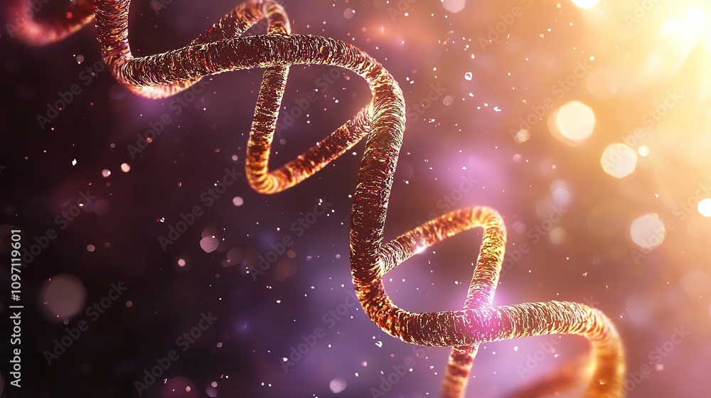 Abstract representation of a DNA strand with vibrant colors and sparkles in a dreamy background. Abstract representation of a DNA strand with vibrant colors and sparkles in a dreamy background.