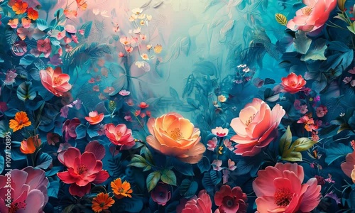 Wallpaper Mural Abstract Multicolored Painting Wallpaper. Stylish Art Texture with Flowers Torontodigital.ca