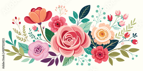 Beautiful Romantic Flower Collection with Roses, Leaves, and Floral Elements for Digital Design. Beautiful romantic flower collection with roses, leaves, floral bouquets, flower compositions