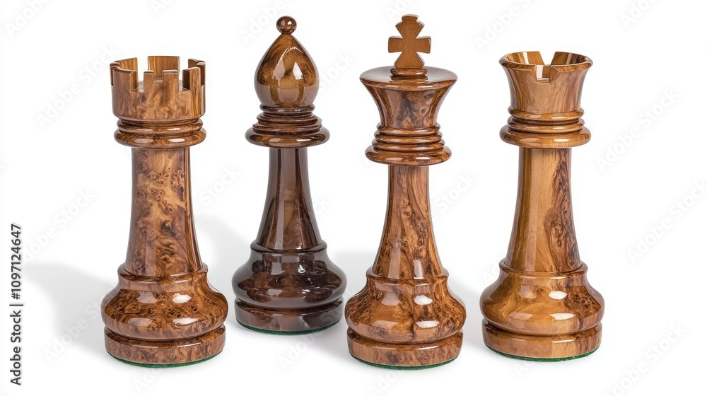 Four Exquisite Wooden Chess Pieces Stand Together Four Exquisite Wooden Chess Pieces Stand Together