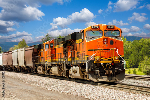 freight train hauling cargo close to Whitefish, Montana