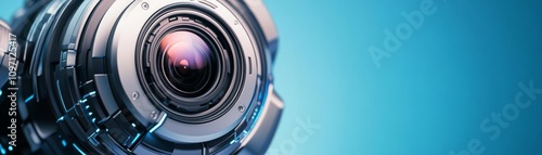 Close-up of a futuristic metal camera lens with sharp edges and intricate detailing, metal lens close-up, modern technology focus photo