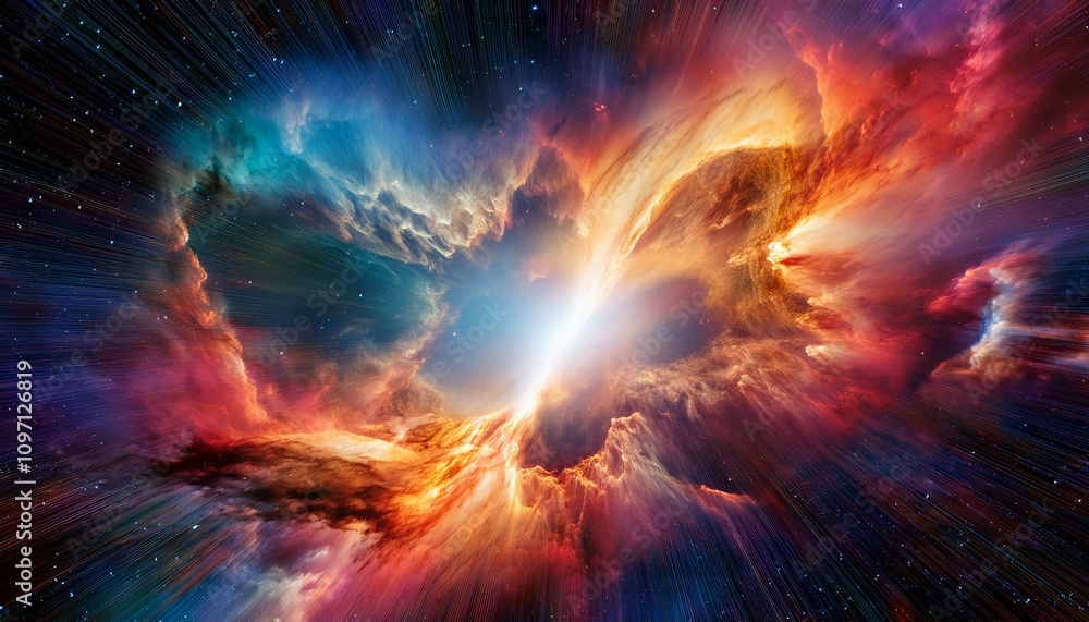 Obraz premium Supernova Remnant Expanding into Space with Colorful Gas Clouds and Dense Central Core