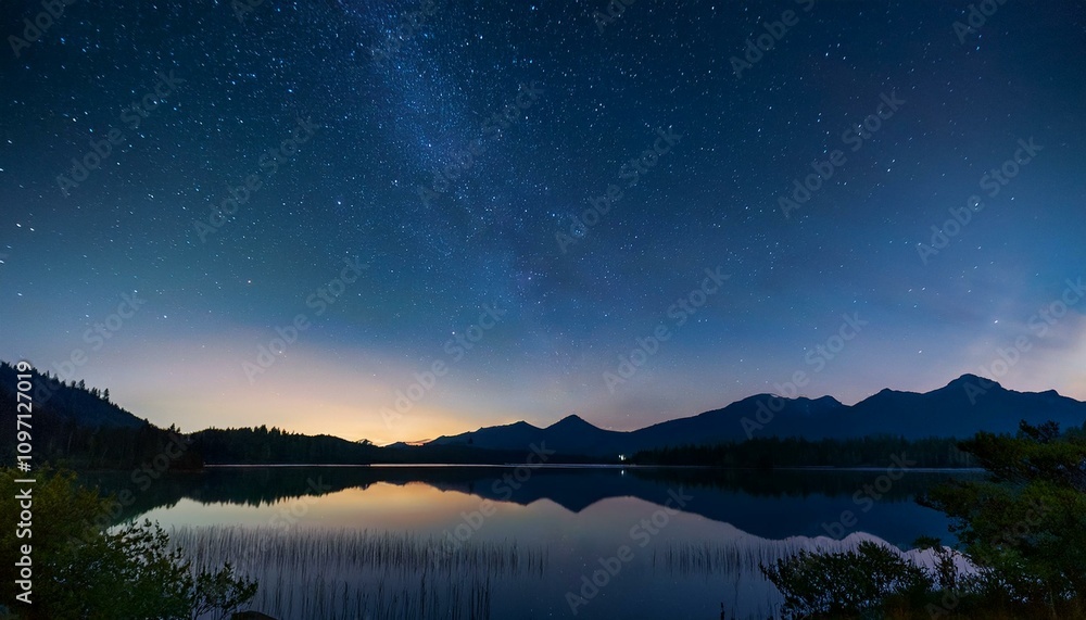 Time-Lapse of Sky Showing Constellation Movement Over Calm Lake at Night
